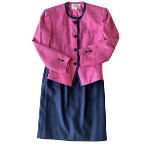 Skirt Suit 2pc Womens Size 6 Vintage Pink Blue Career Office Work Old Money Prep